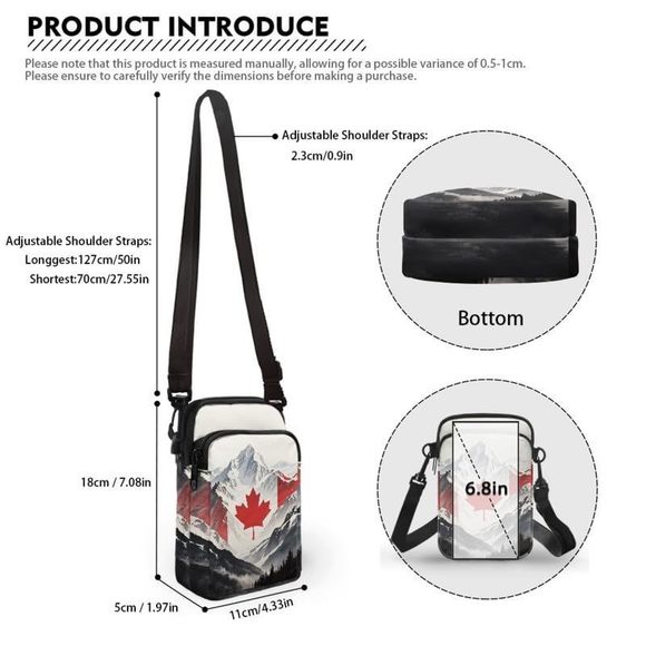Canada Mountain Painting Travel Crossbody Bag Cell Phone Shoulder Bag, :< - Picture 6 of 7